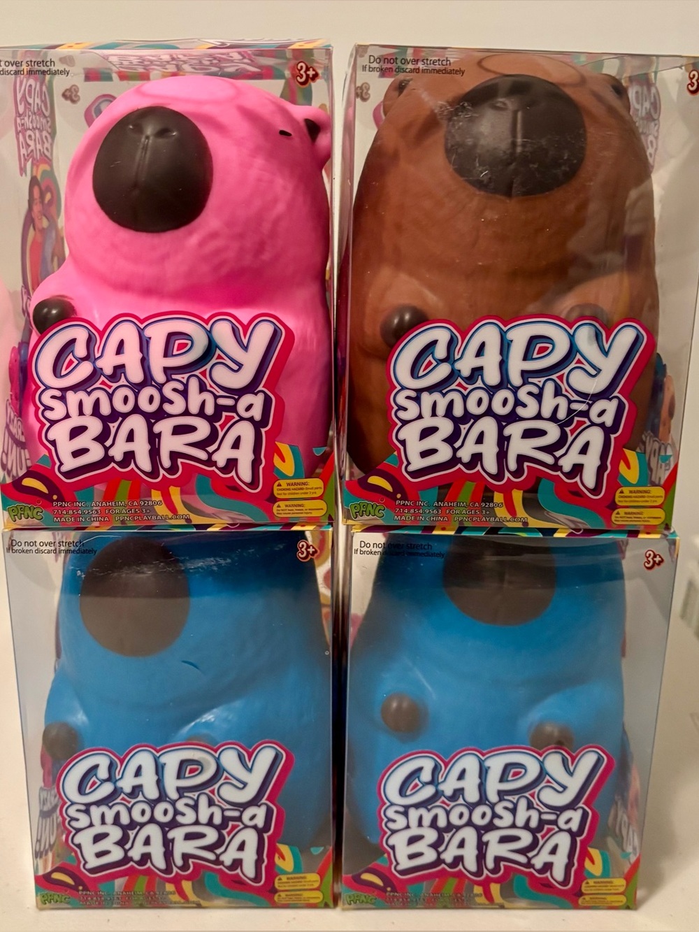 Capybara Jumbo Squishys Set of 4 - Pink, Blue & Brown